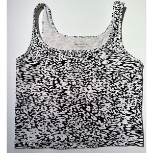 Athleta Womens Shanti Square Black And White Neck Cropped  Tank Camisole SZ M